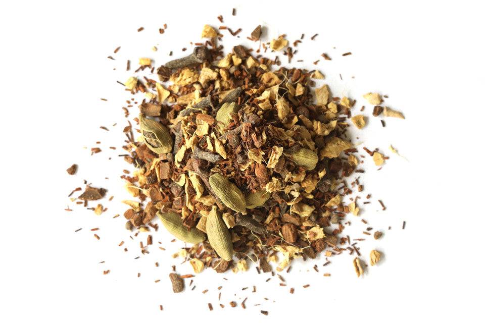 Organic Firefly Chia Tea blend with spices and herbs, caffeine-free chai mix