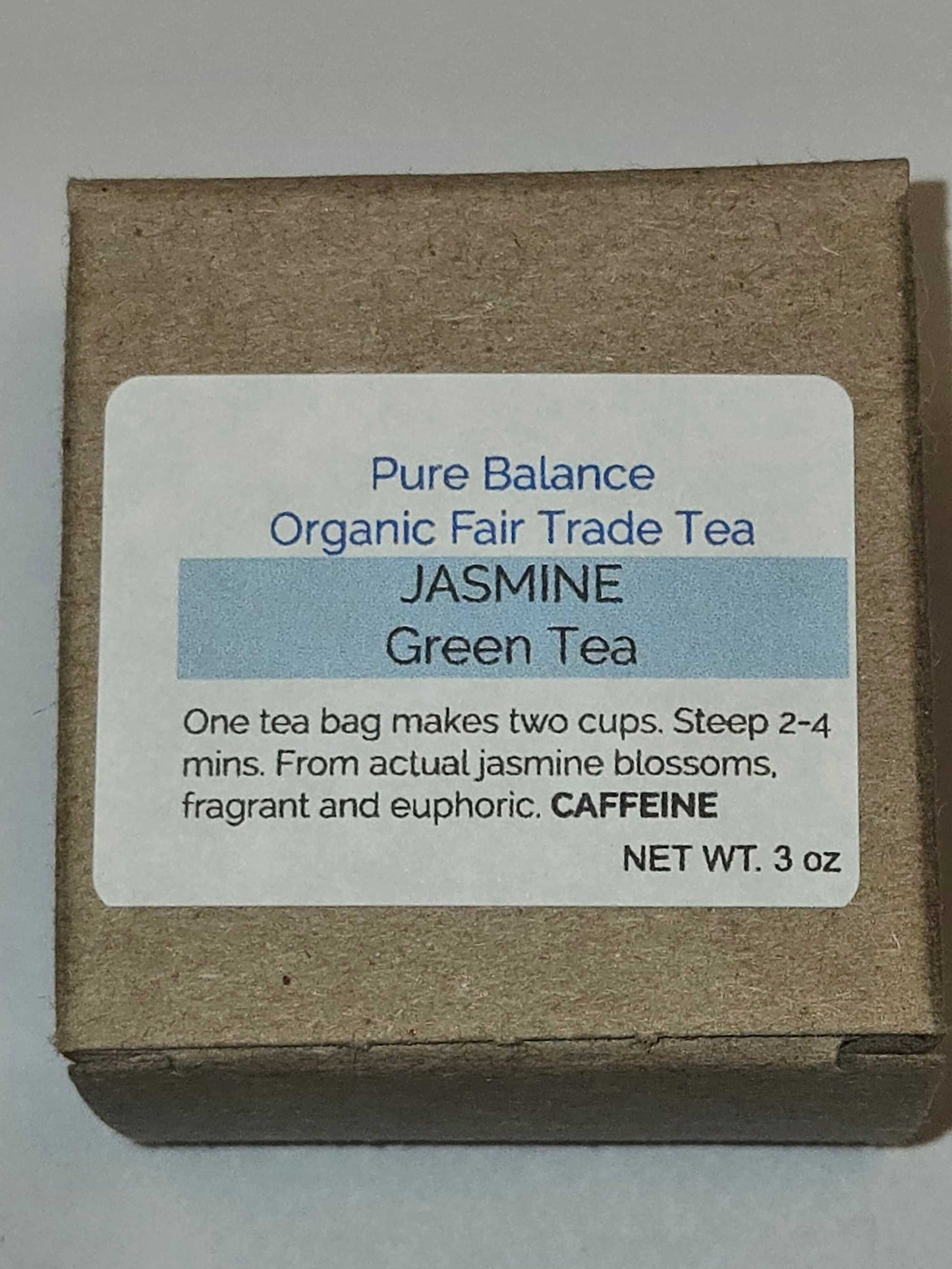 Organic Pure Balance Jasmine Green Tea Box, Fair Trade, 3 oz, Floral Aroma.
