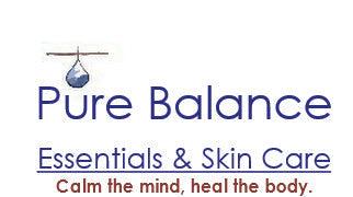 Pure Balance Essentials & Skin Care logo with "Calm the mind, heal the body" tagline.