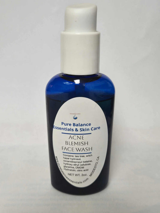 Acne Blemish Wash 2oz bottle with organic ingredients for gentle facial cleansing