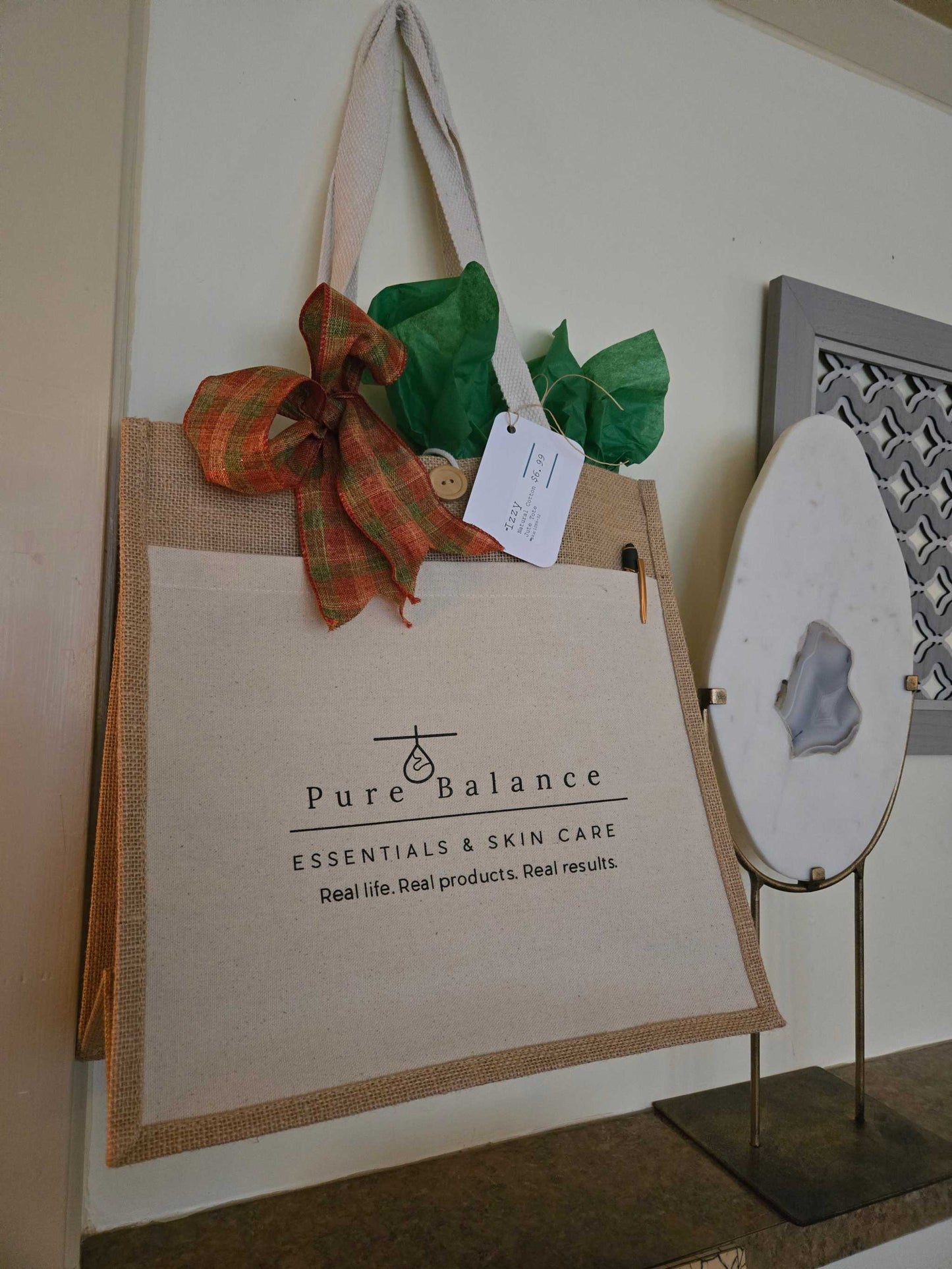 PURE BALANCE NATURAL JUTE TOTE, LARGE
